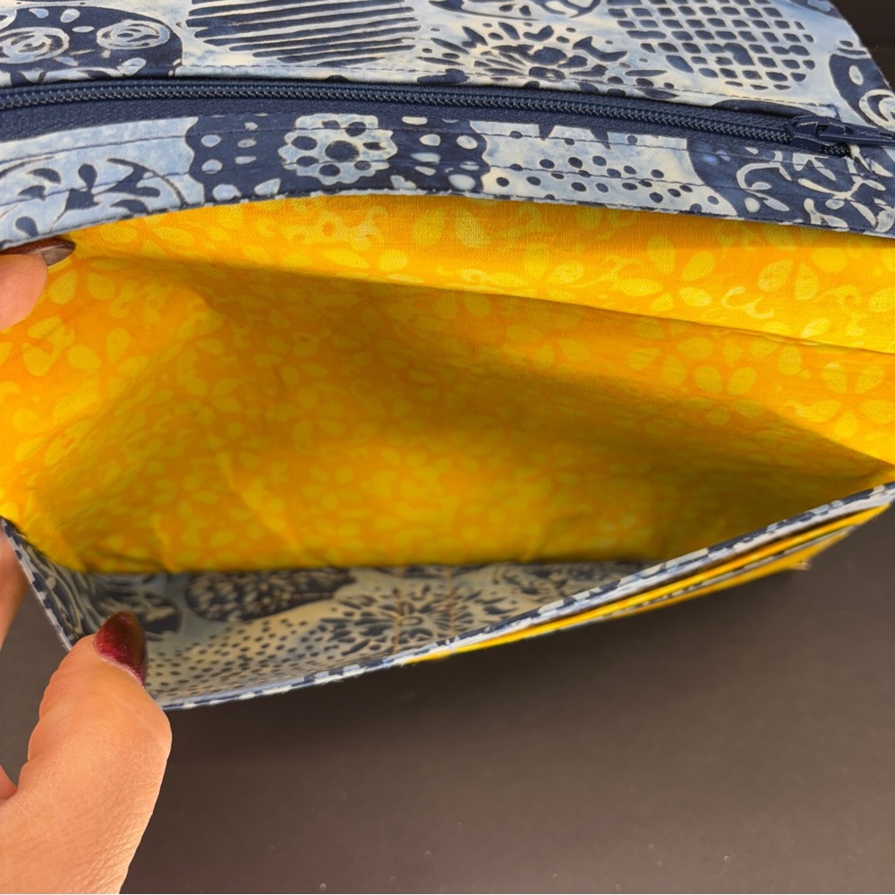 Blue Handmade Bifold Fabric Wallet Yellow Trim‎ - Picture 8 of 10